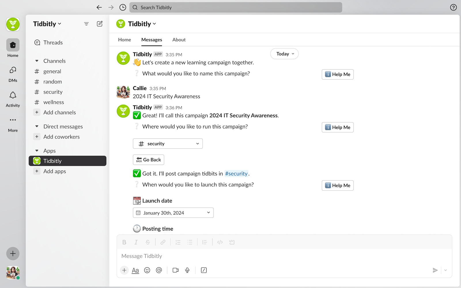 Screenshot of the Tidbitly app campaign creation dialog